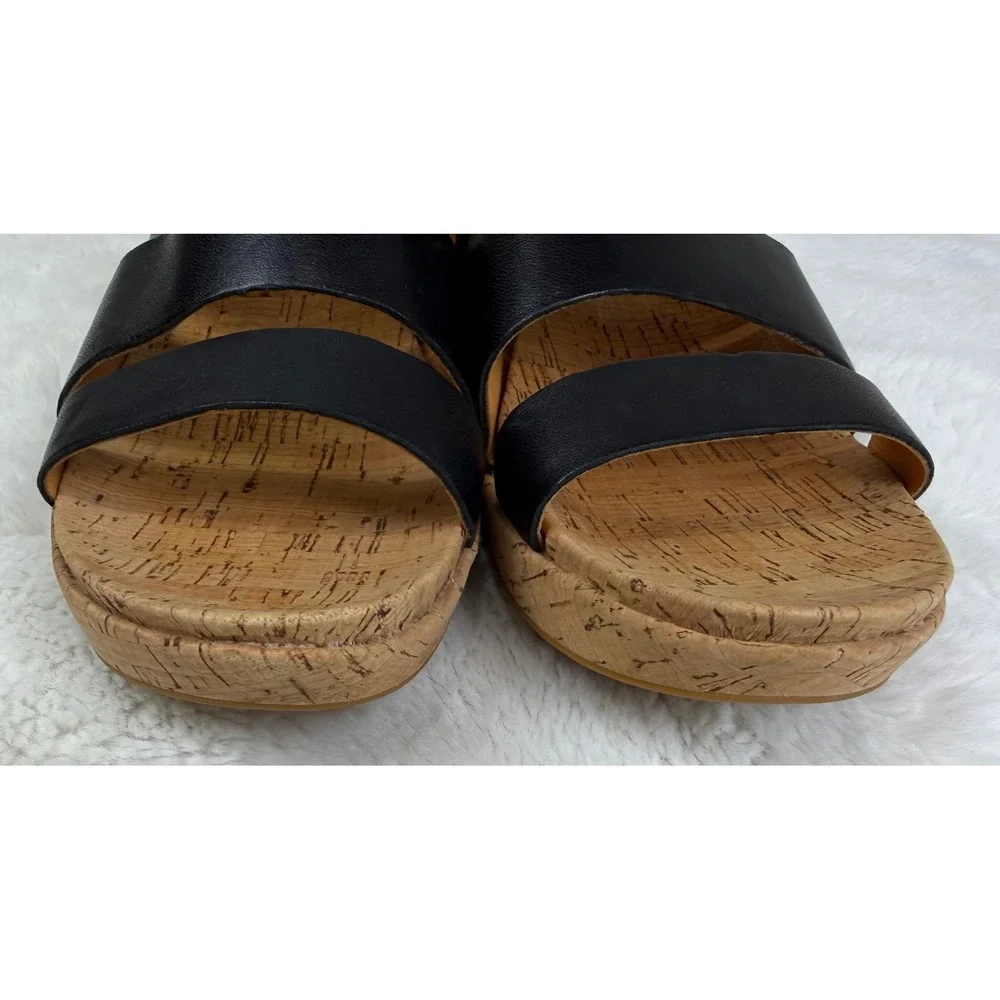Kork-Ease Menzie Black Leather Cork Wedge Slide Sandals Womens Size 11 Comfort